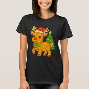 Gingerbread Man Reindeer Santa Hat Christmas Tree T-Shirt