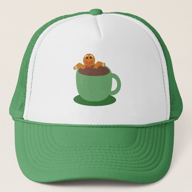 Gingerbread Man Relaxing Cocoa Holiday Fun Time Trucker Hat (Front)