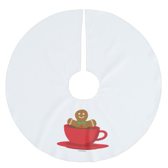 Gingerbread Man Relaxing In Hot Chocolate Red Cup Brushed Polyester Tree Skirt (Front)