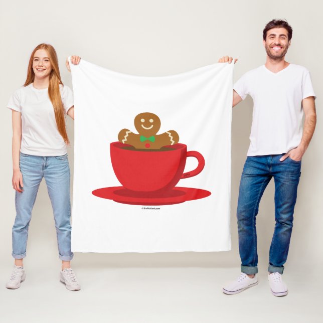 Gingerbread Man Relaxing In Hot Chocolate Red Cup Fleece Blanket (In Situ)