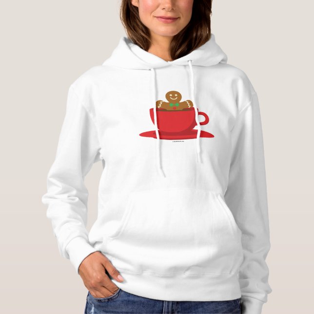 Gingerbread Man Relaxing In Hot Chocolate Red Cup Hoodie (Front)