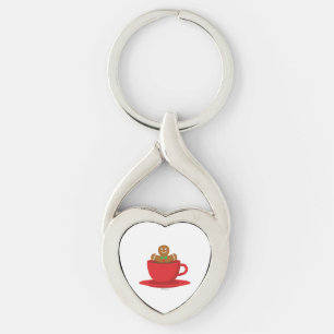 Gingerbread Man Relaxing In Hot Chocolate Red Cup Key Ring