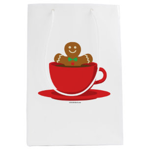 Gingerbread Man Relaxing In Hot Chocolate Red Cup Medium Gift Bag
