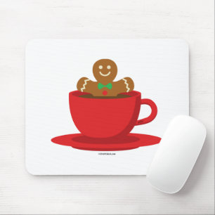 Gingerbread Man Relaxing In Hot Chocolate Red Cup Mouse Pad