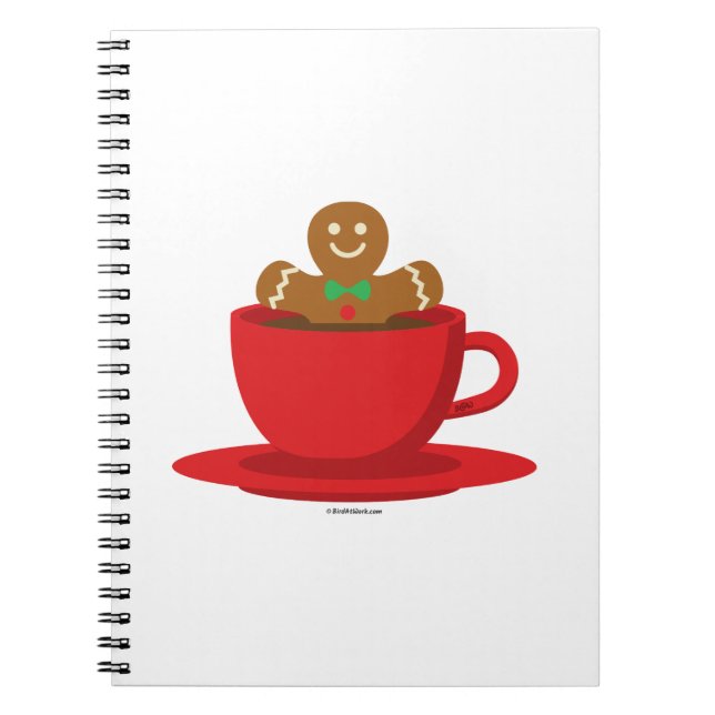 Gingerbread Man Relaxing In Hot Chocolate Red Cup Notebook (Front)