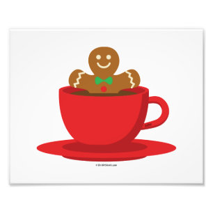 Gingerbread Man Relaxing In Hot Chocolate Red Cup Photo Print