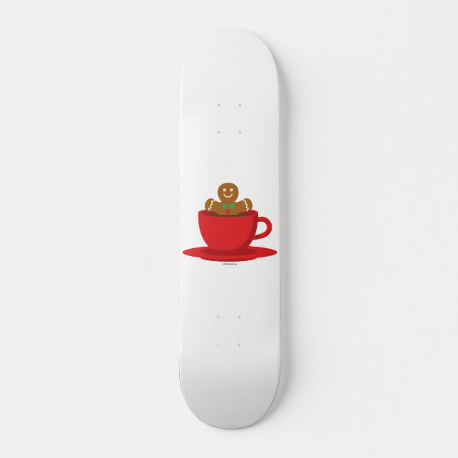 Gingerbread Man Relaxing In Hot Chocolate Red Cup Skateboard (Front)