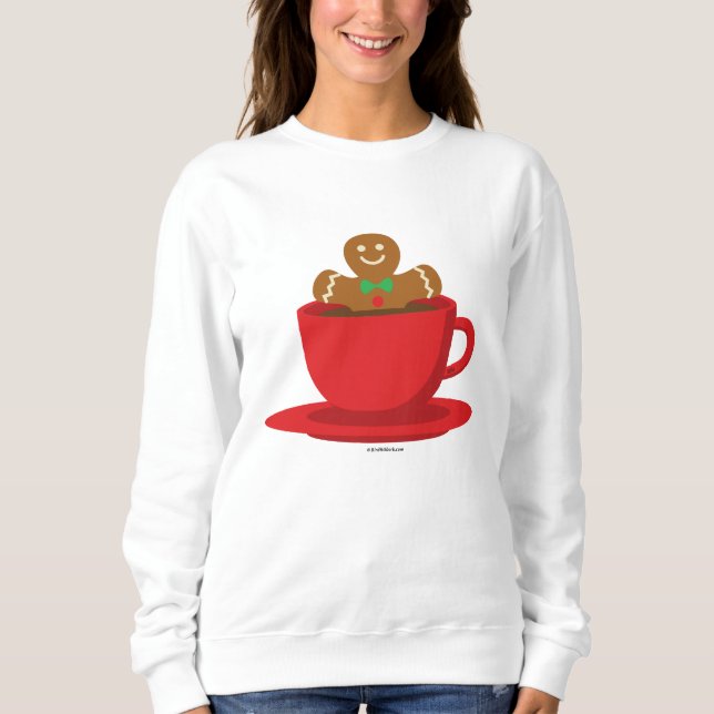 Gingerbread Man Relaxing In Hot Chocolate Red Cup Sweatshirt (Front)