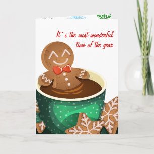 Gingerbread Man Relaxing in Hot Cocoa Cup  Holiday Card