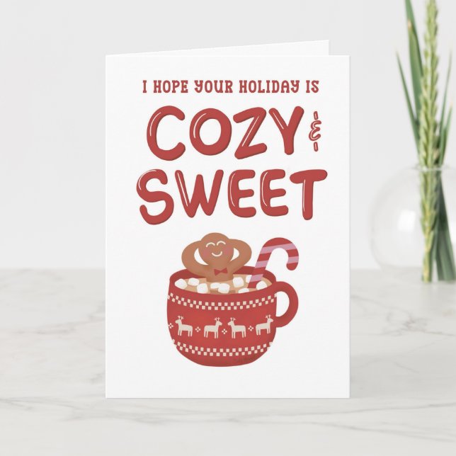 Gingerbread Man Relaxing In Mug Christmas Holiday Card (Front)