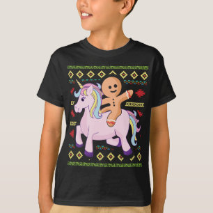 Gingerbread Man Riding Unicorn Funny Christmas T-Shirt