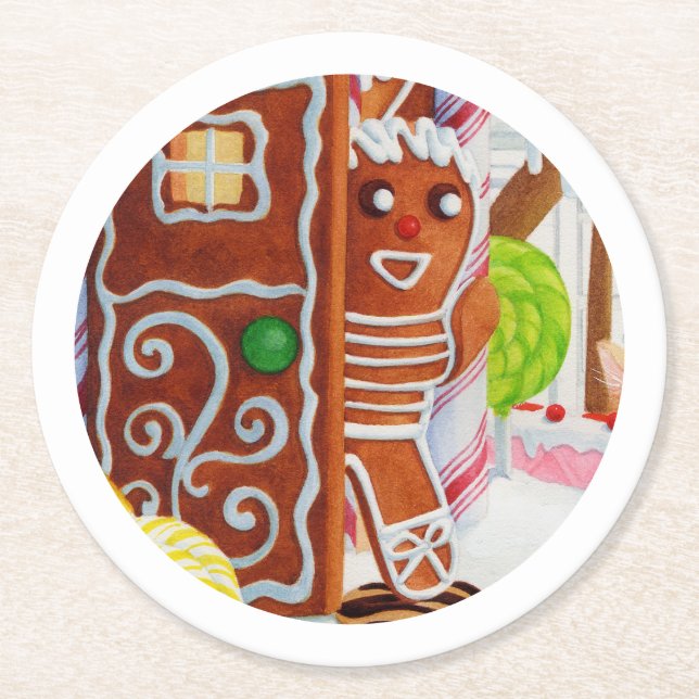 GINGERBREAD MAN Round Paper Coasters (Front)