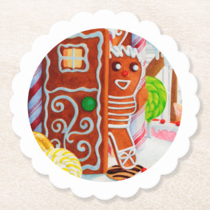GINGERBREAD MAN Scallop Round Paper Coasters