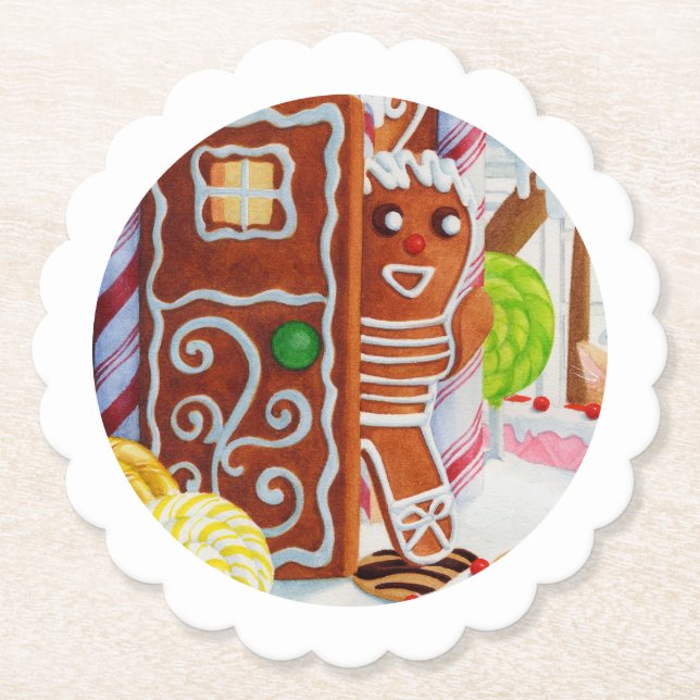 GINGERBREAD MAN Scallop Round Paper Coasters (Front)
