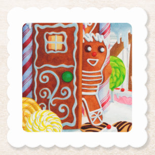 GINGERBREAD MAN Scallop Square Paper Coasters