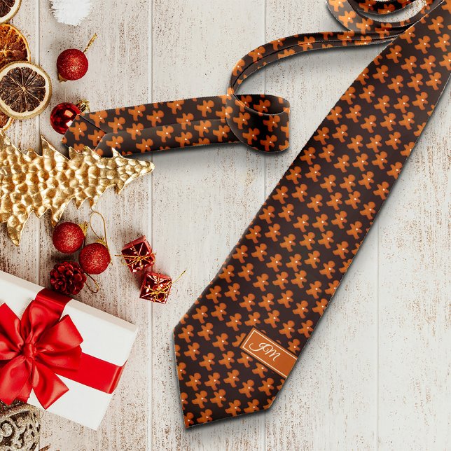 Gingerbread Man Scandinavian Christmas Initials Tie (Creator Uploaded)