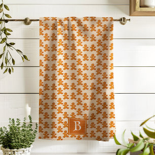 Gingerbread Man Scandinavian Mongogram Fun Holiday Tea Towel