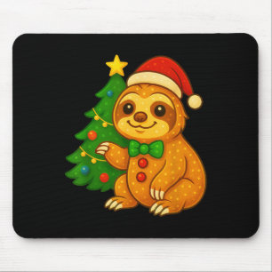 Gingerbread Man Sloth Santa Hat Christmas Tree  Mouse Pad