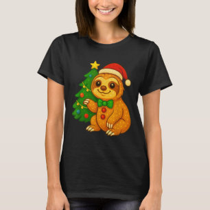 Gingerbread Man Sloth Santa Hat Christmas Tree T-Shirt