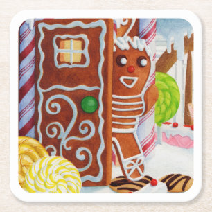 GINGERBREAD MAN Square Paper Coasters