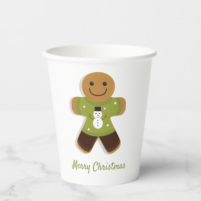 Gingerbread Man Sweater Christmas Paper Cups (Front)