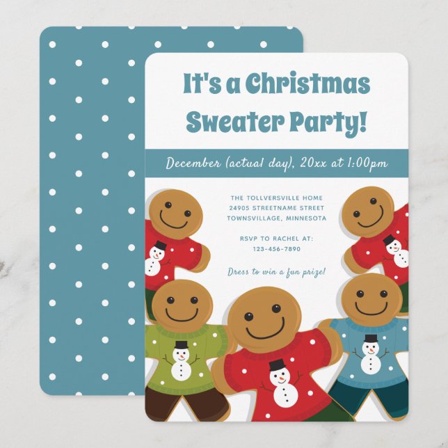 Gingerbread Man Sweater Party Christmas Invitation (Front/Back)