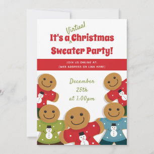 Gingerbread Man Sweater Red Virtual Christmas Invitation