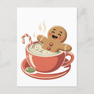 Gingerbread Man Taking a Matcha Bathub Christmas Invitation Postcard