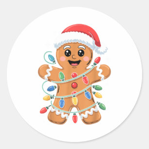 Gingerbread Man Tangled Christmas Lights Classic Round Sticker