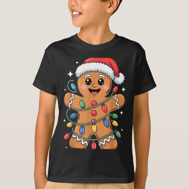 Gingerbread Man Tangled Christmas Lights  T-Shirt (Front)