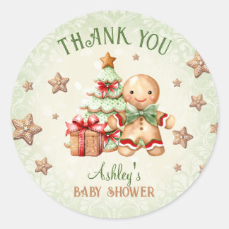 Gingerbread Man Traditional Christmas Baby Shower Classic Round Sticker