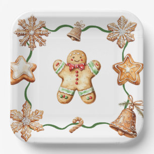 Gingerbread Man Winter Christmas Plates