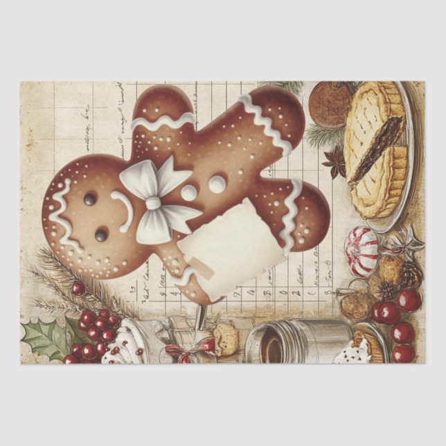 Gingerbread Man Winter Christmas Tissue Paper (Front)