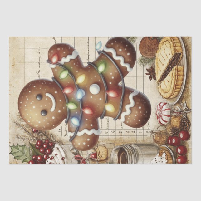 Gingerbread Man Winter Christmas Tissue Paper (Front)