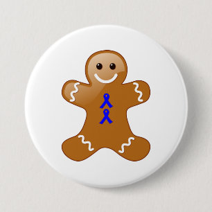 Gingerbread Man with Blue Awareness Ribbons 7.5 Cm Round Badge