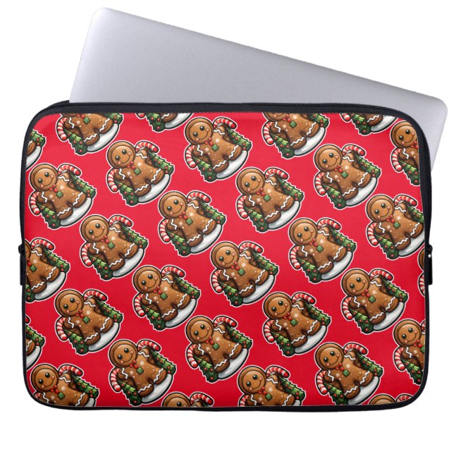 Gingerbread man with candy canes laptop sleeve (Front)