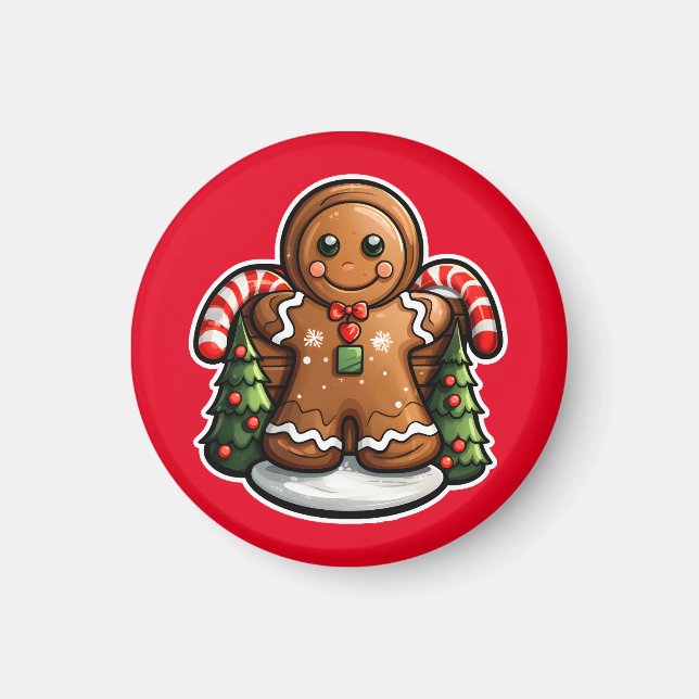 Gingerbread man with candy canes magnet (Front)