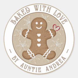 Gingerbread Man with Hearts Snowflakes Holiday  Classic Round Sticker
