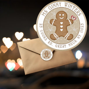 Gingerbread Man with Hearts Snowflakes Holiday  Classic Round Sticker