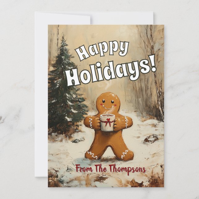 Gingerbread Man with Hot Cocoa Holiday Card (Front)
