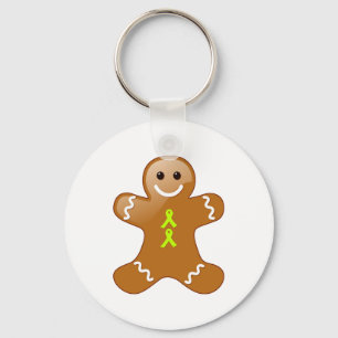 Gingerbread Man with Lime Green Awareness Ribbons Key Ring