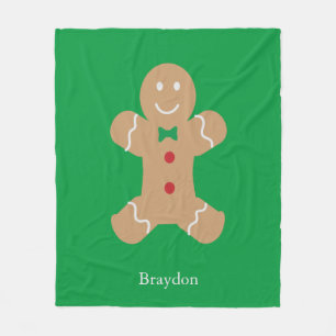Gingerbread Man with Name Fleece Blanket