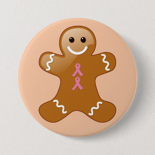Gingerbread Man with Pink Ribbons 7.5 Cm Round Badge