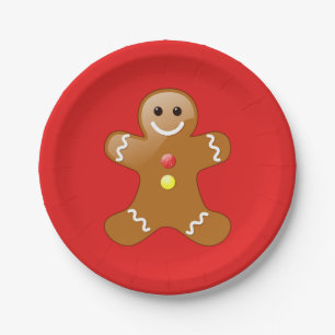 Gingerbread Man with Red and Yellow Buttons Paper Plate