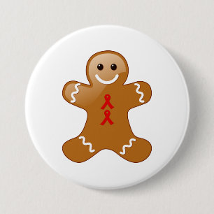Gingerbread Man with Red Ribbons 7.5 Cm Round Badge