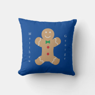Gingerbread Man with Vertical Custom Name Cushion