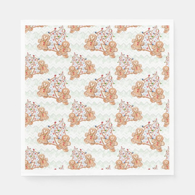 Gingerbread man, woman and Christmas tree Napkin (Front)