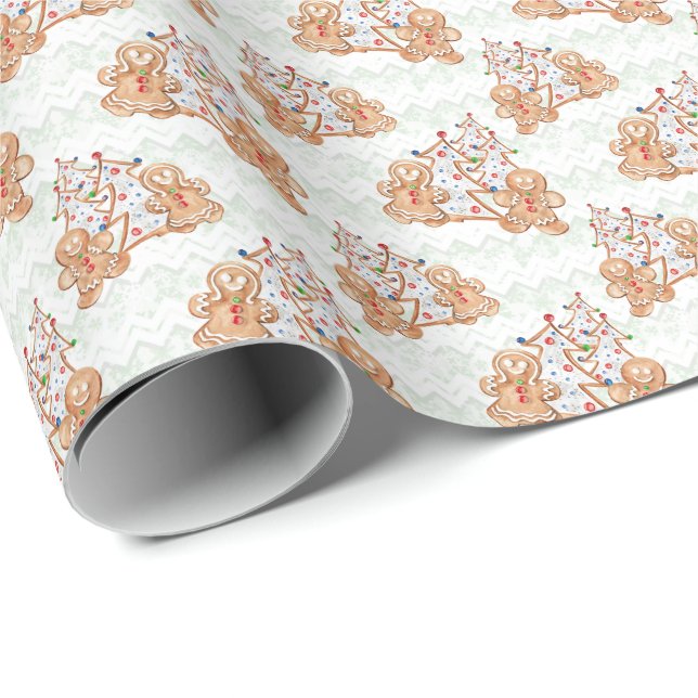 Gingerbread man, woman and Christmas tree Wrapping Paper (Roll Corner)