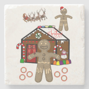 Gingerbread Marble Stone Coaster Christmas