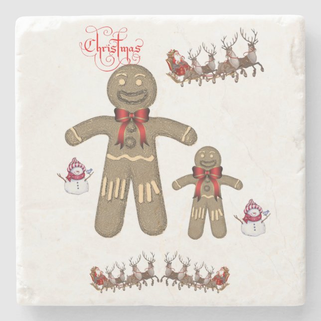 Gingerbread Marble Stone Coaster Christmas (Front)